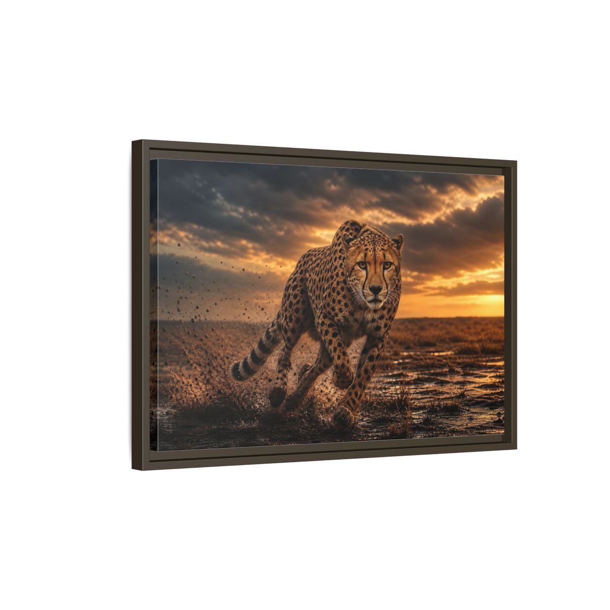 Side Mockup 2. Animals Cheetah Golden Cheetah shown as stretched canvas wall art