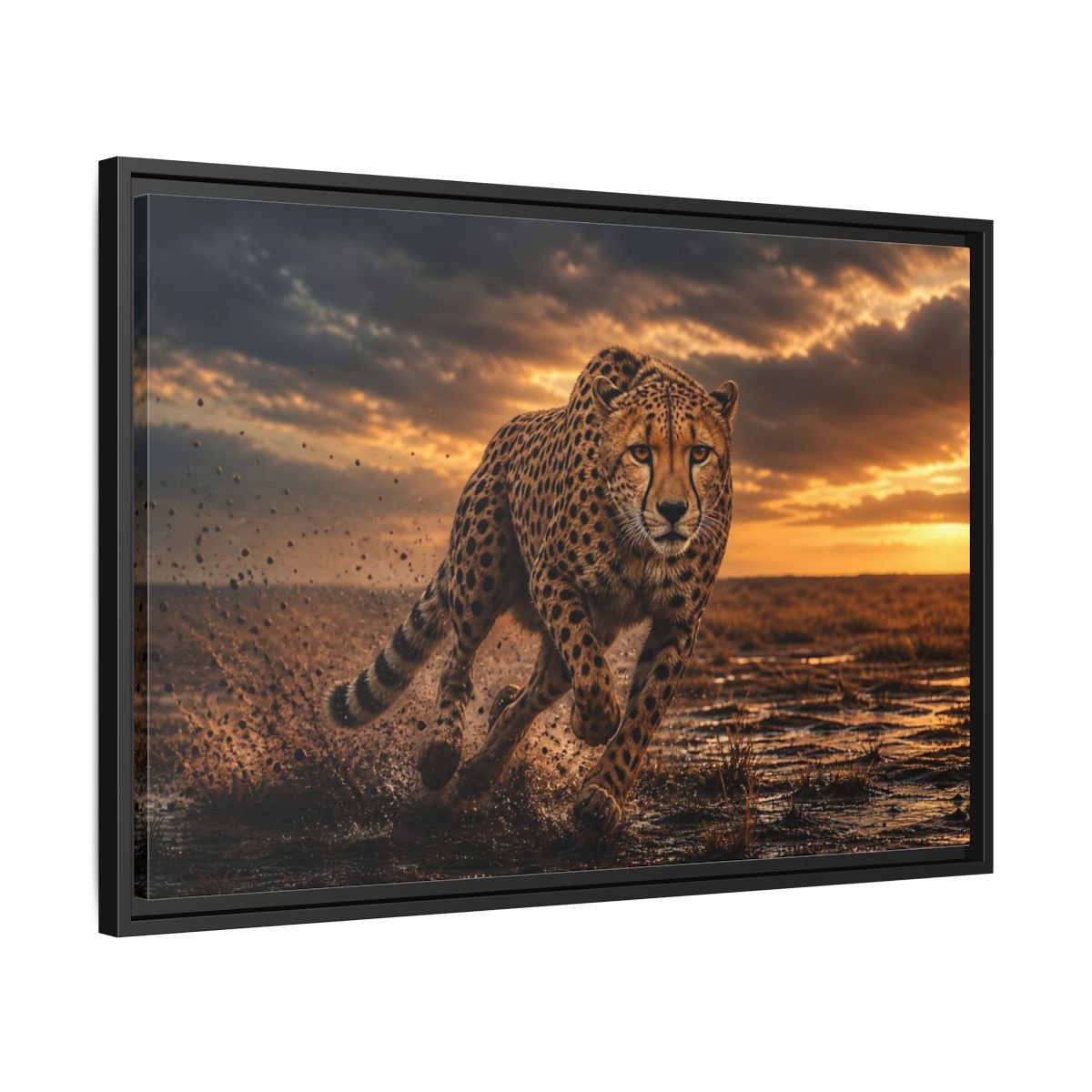 Side Mockup 14. Animals Cheetah Golden Cheetah shown as stretched canvas wall art