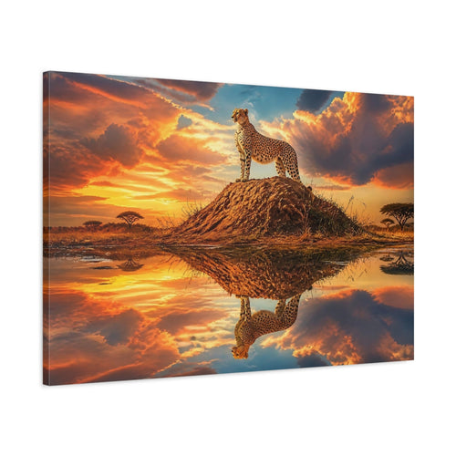 Main Mockup. Animals Cheetah Orange Sunset Cheetah shown as stretched canvas wall art