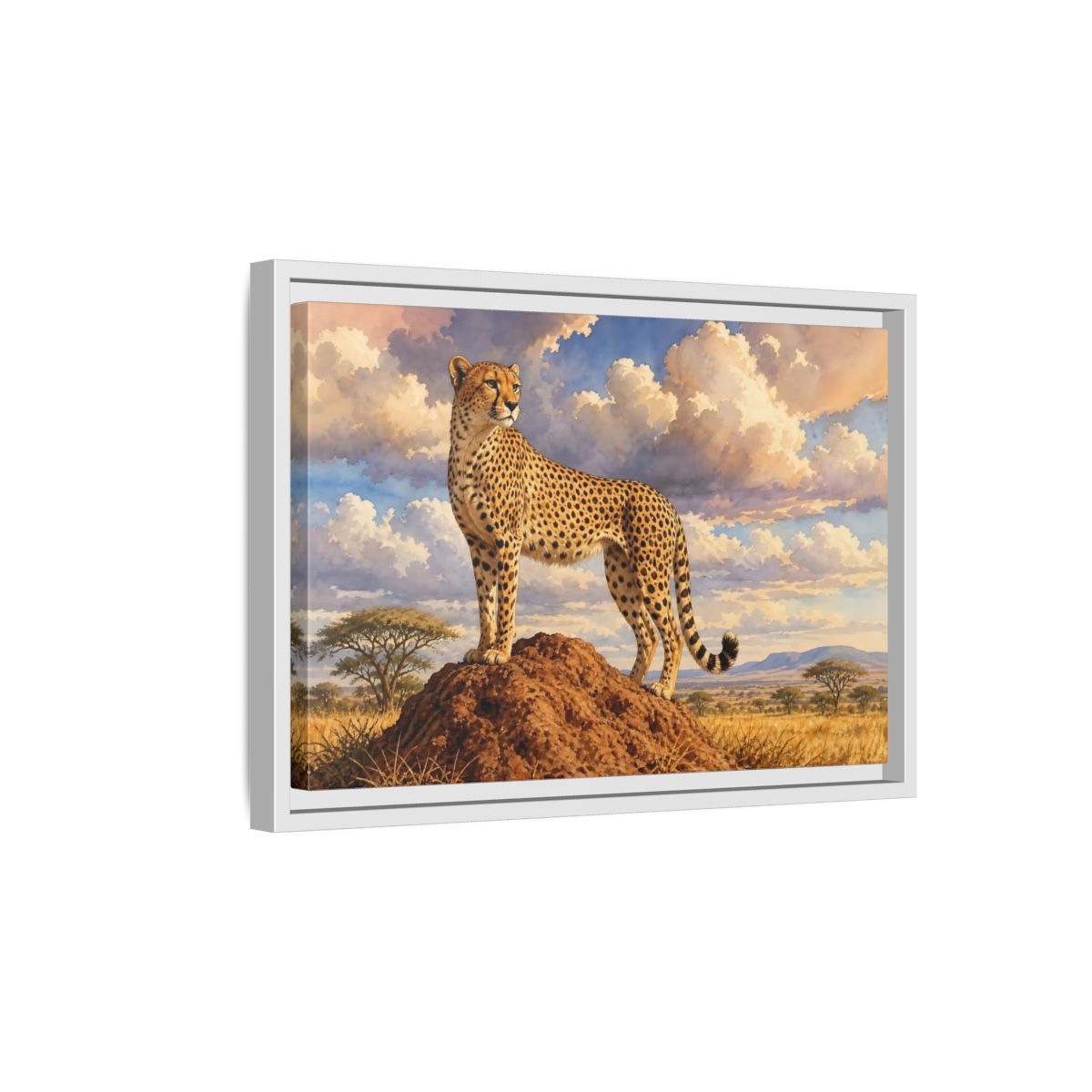 Side Mockup 4. Animals Cheetah Cheetah Savanna Art shown as stretched canvas wall art