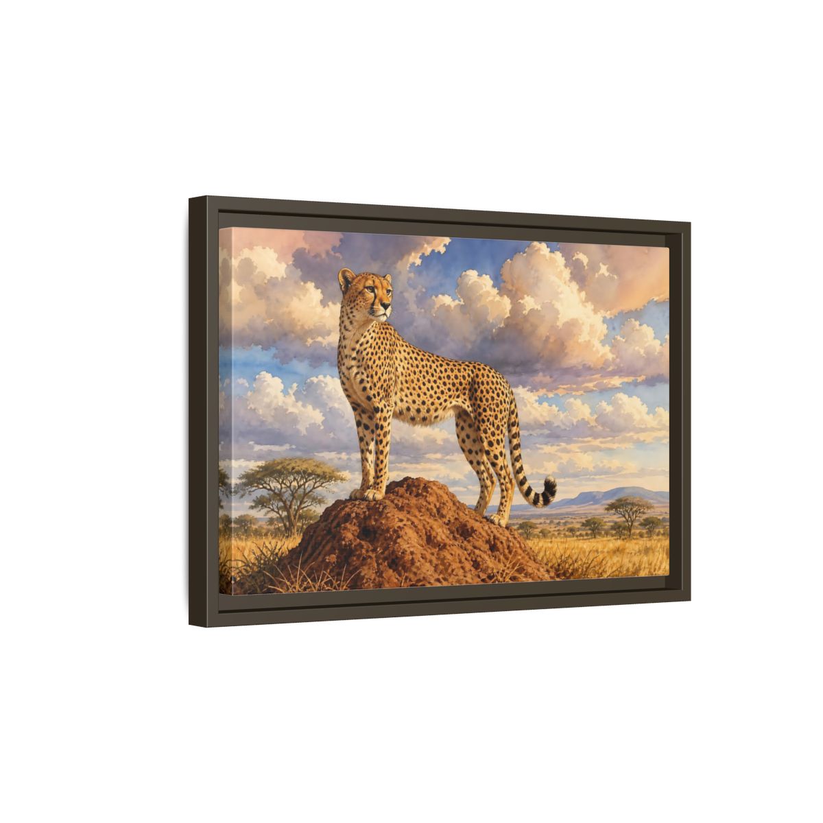 Side Mockup 5. Animals Cheetah Cheetah Savanna Art shown as stretched canvas wall art