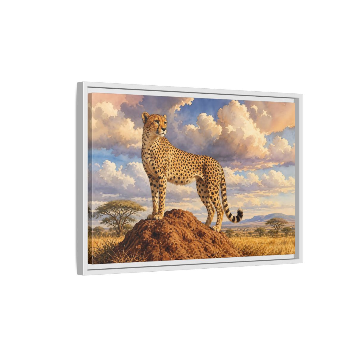 Side Mockup 1. Animals Cheetah Cheetah Savanna Art shown as stretched canvas wall art