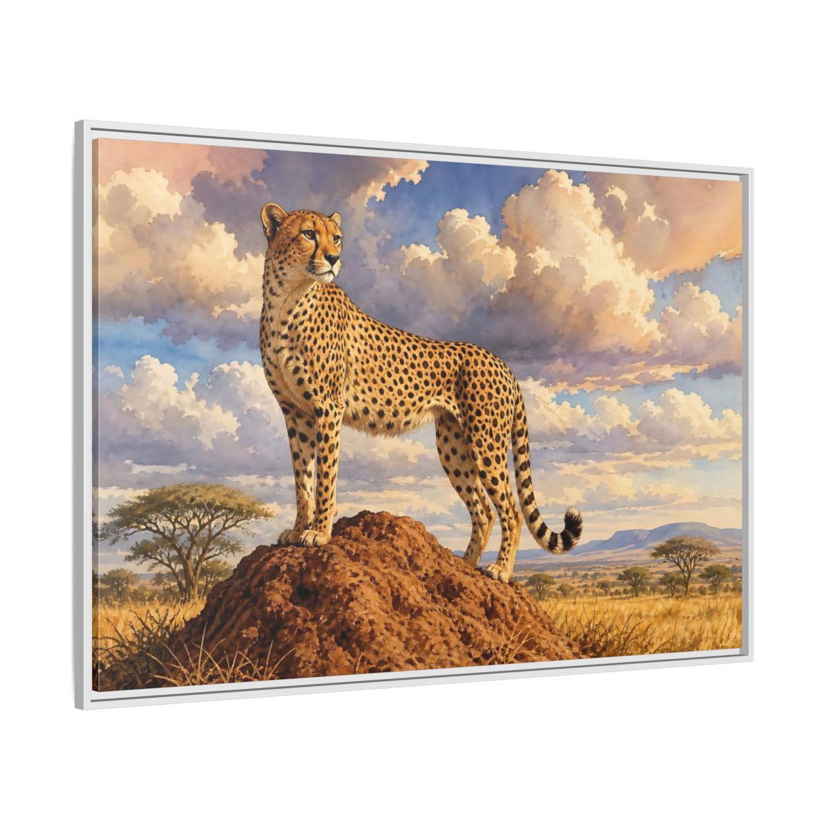Side Mockup 7. Animals Cheetah Cheetah Savanna Art shown as stretched canvas wall art