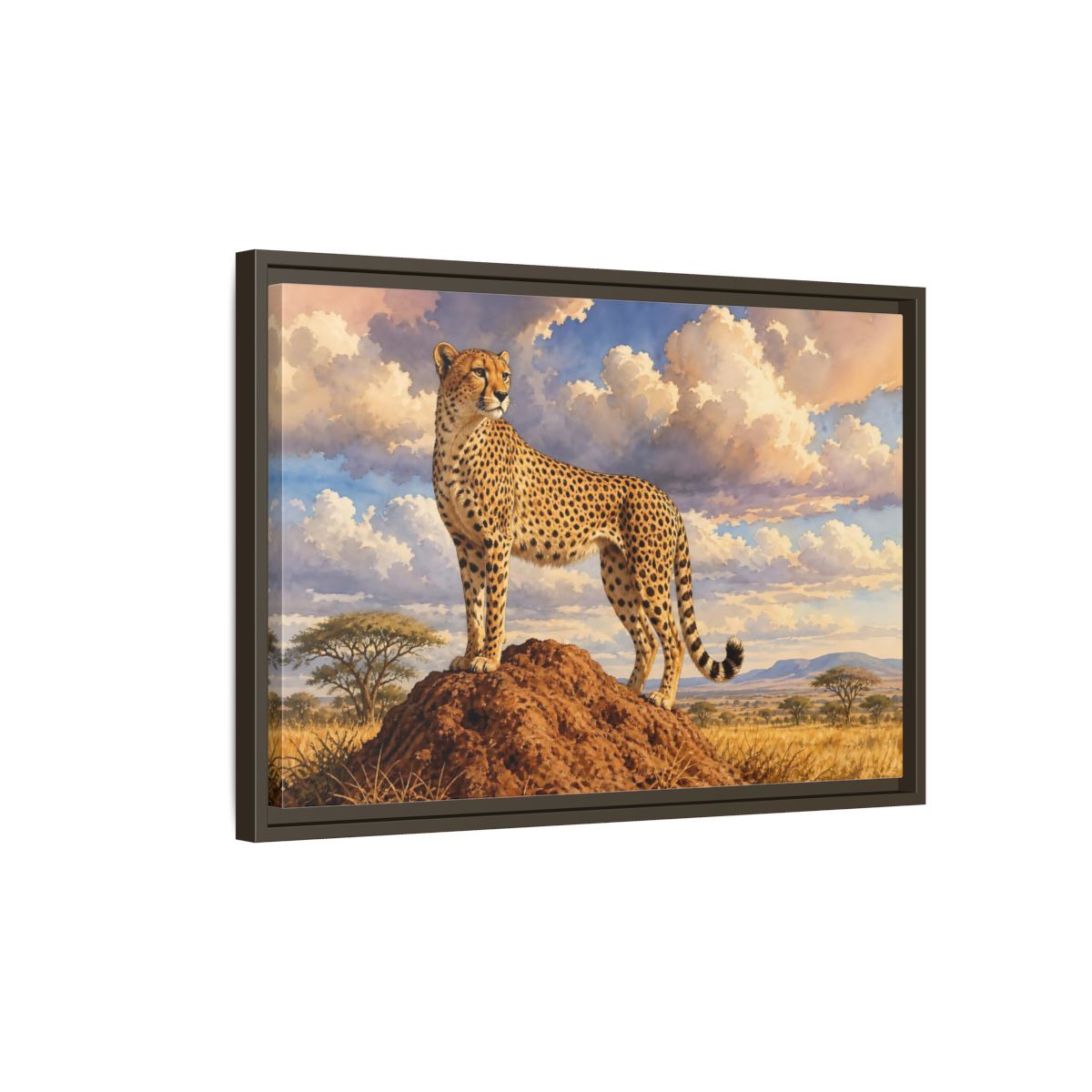 Side Mockup 2. Animals Cheetah Cheetah Savanna Art shown as stretched canvas wall art