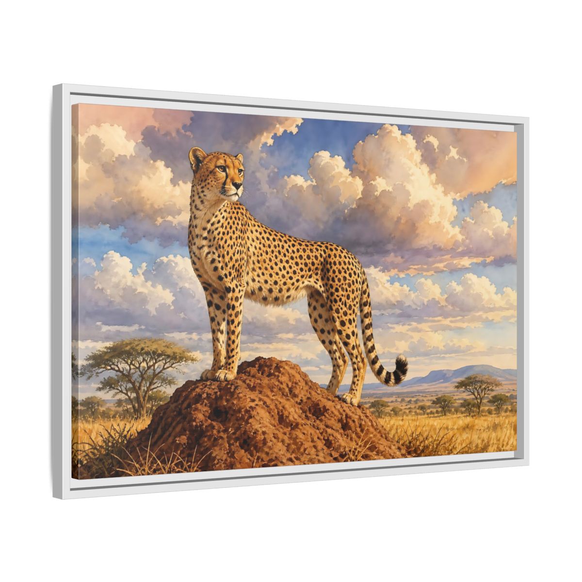 Side Mockup 10. Animals Cheetah Cheetah Savanna Art shown as stretched canvas wall art