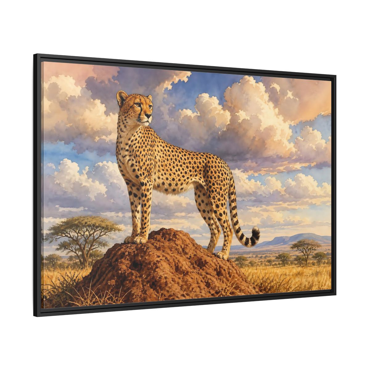 Side Mockup 12. Animals Cheetah Cheetah Savanna Art shown as stretched canvas wall art