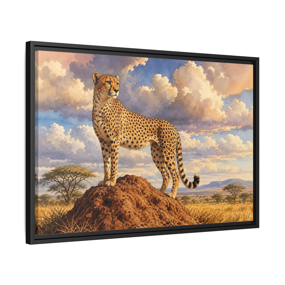 Side Mockup 14. Animals Cheetah Cheetah Savanna Art shown as stretched canvas wall art