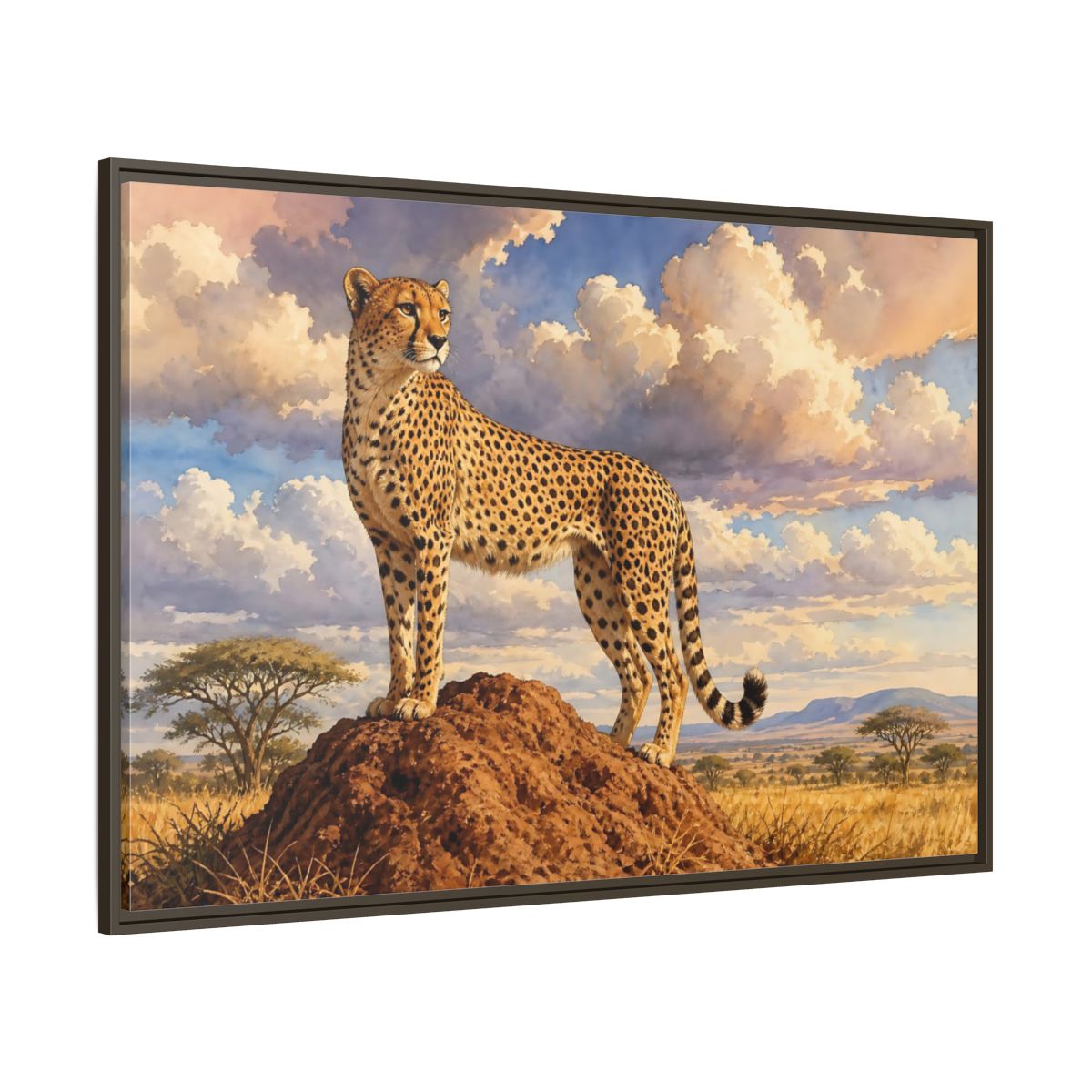 Side Mockup 8. Animals Cheetah Cheetah Savanna Art shown as stretched canvas wall art