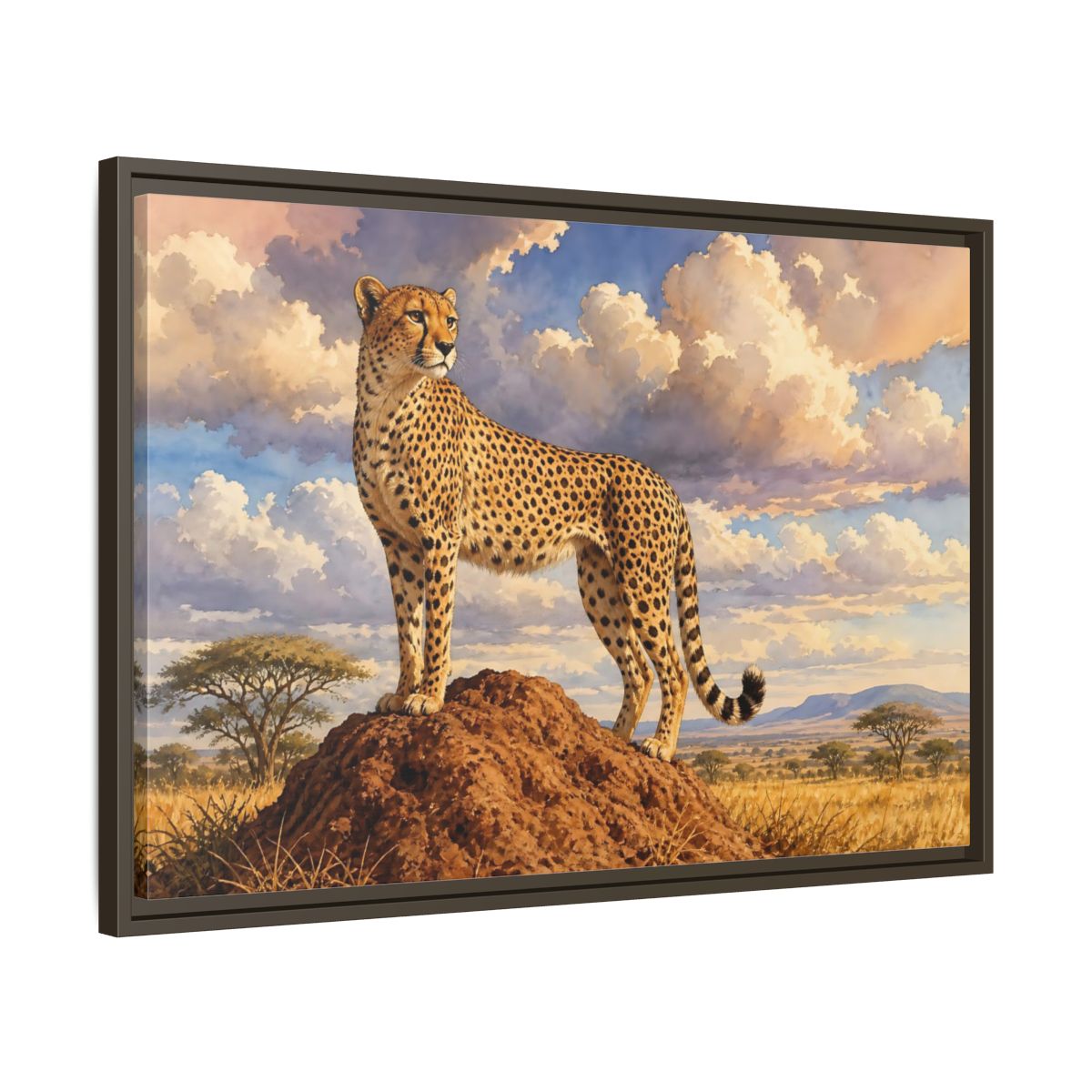 Side Mockup 11. Animals Cheetah Cheetah Savanna Art shown as stretched canvas wall art