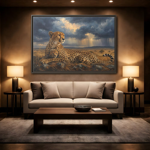 Mockup 2. Animals Cheetah Wildlife Cheetah shown as stretched canvas wall art