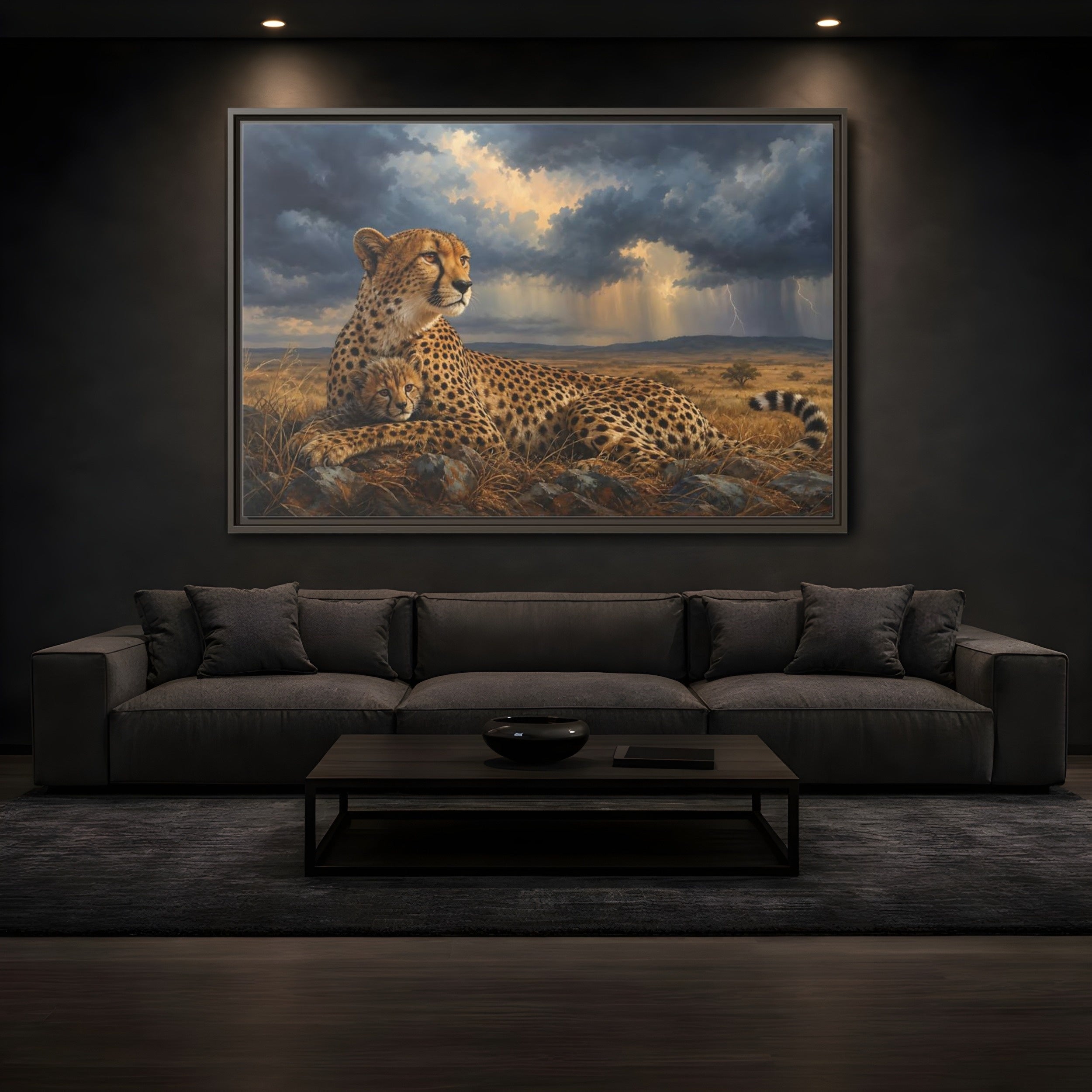 Mockup 3. Animals Cheetah Wildlife Cheetah shown as stretched canvas wall art