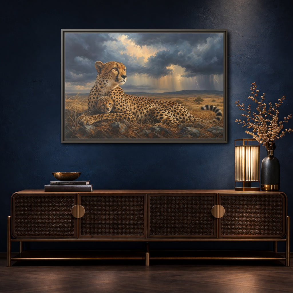 Mockup 4. Animals Cheetah Wildlife Cheetah shown as stretched canvas wall art