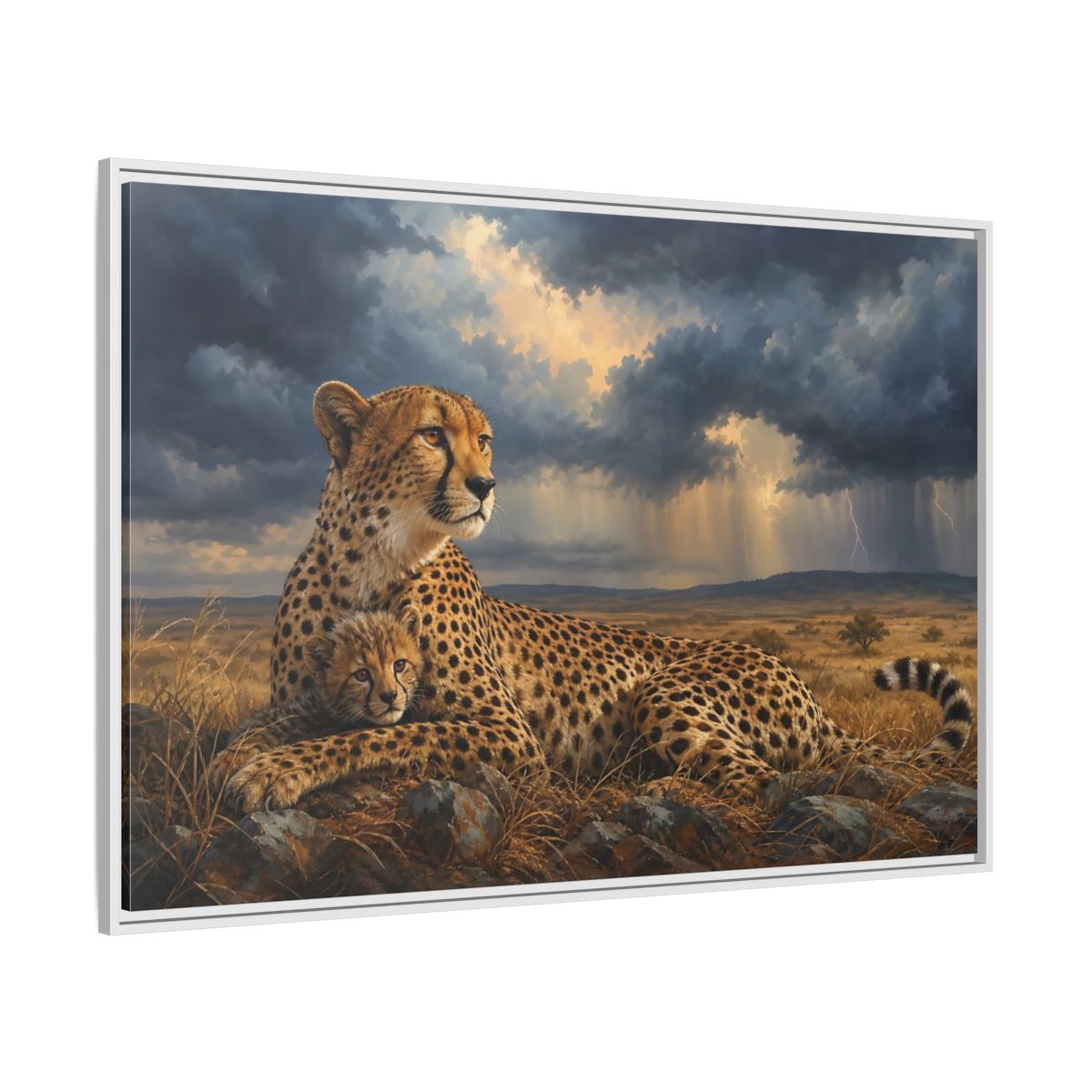 Side Mockup 7. Animals Cheetah Wildlife Cheetah shown as stretched canvas wall art
