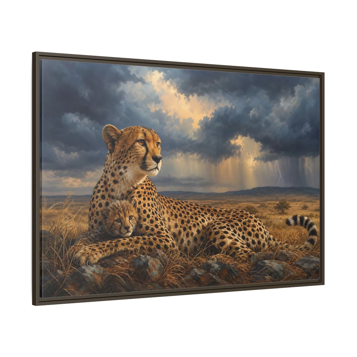Side Mockup 8. Animals Cheetah Wildlife Cheetah shown as stretched canvas wall art