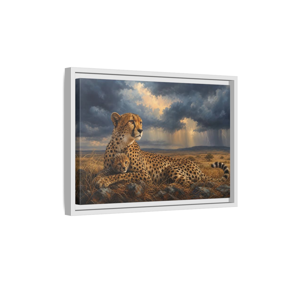 Side Mockup 4. Animals Cheetah Wildlife Cheetah shown as stretched canvas wall art
