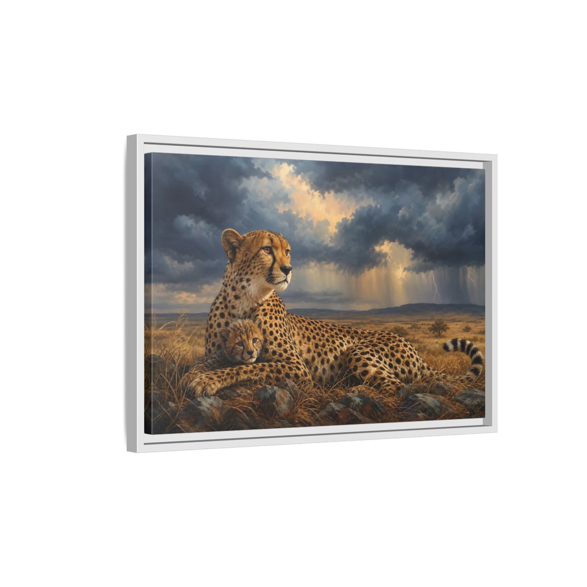 Side Mockup 1. Animals Cheetah Wildlife Cheetah shown as stretched canvas wall art