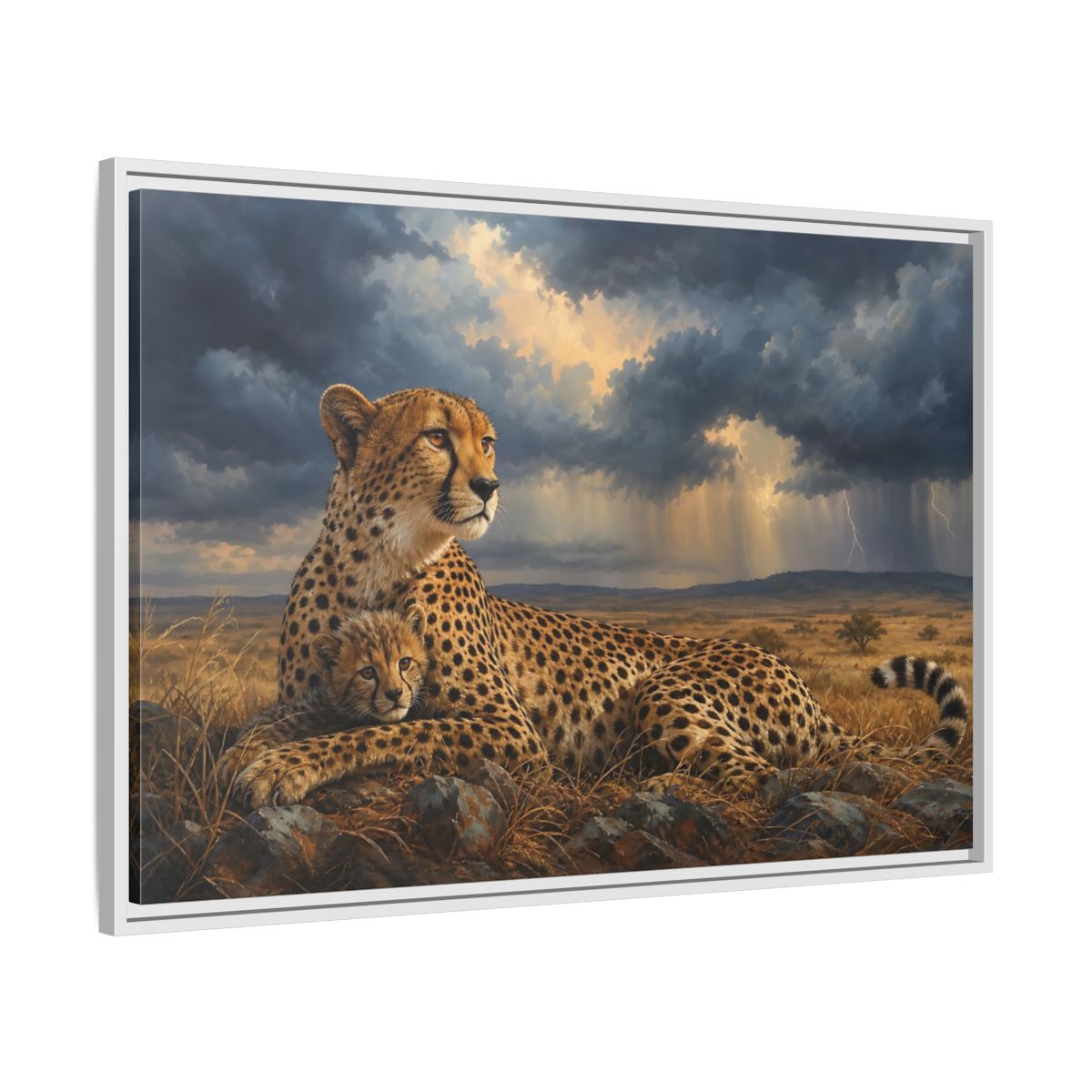 Side Mockup 9. Animals Cheetah Wildlife Cheetah shown as stretched canvas wall art