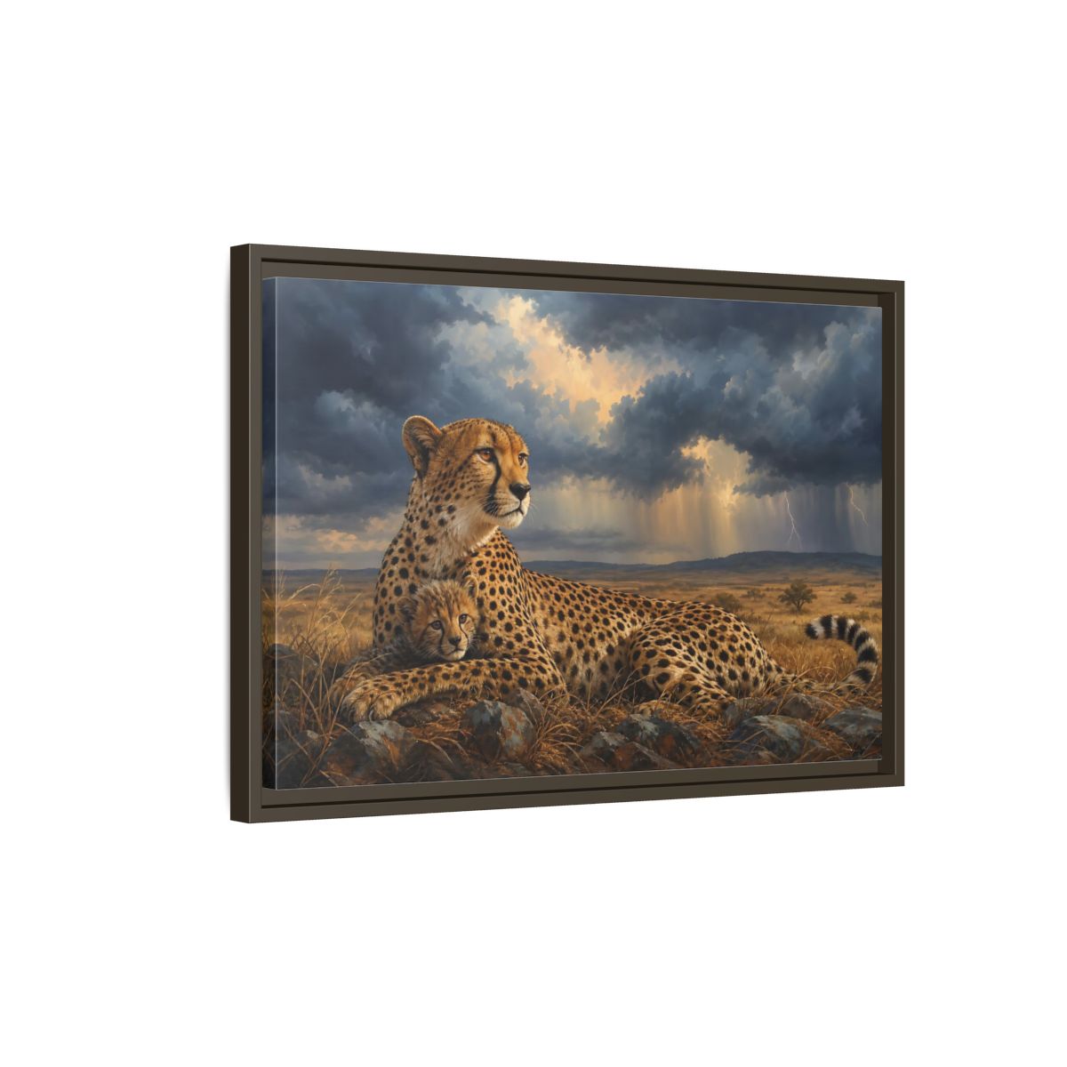 Side Mockup 2. Animals Cheetah Wildlife Cheetah shown as stretched canvas wall art