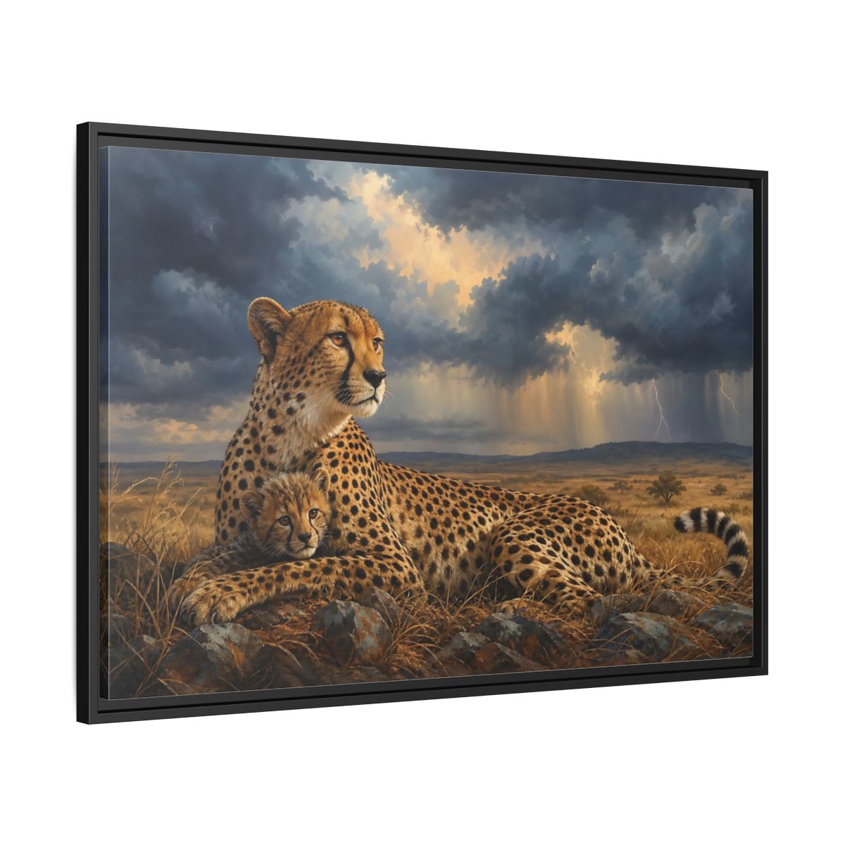 Side Mockup 13. Animals Cheetah Wildlife Cheetah shown as stretched canvas wall art