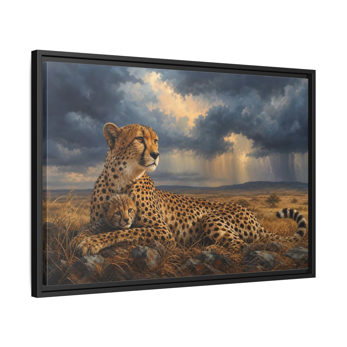 Side Mockup 14. Animals Cheetah Wildlife Cheetah shown as stretched canvas wall art