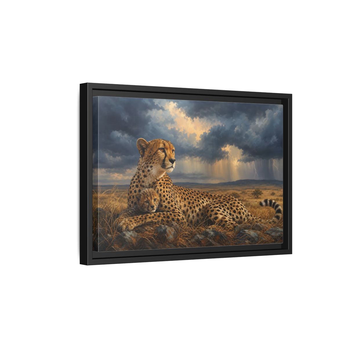 Side Mockup 6. Animals Cheetah Wildlife Cheetah shown as stretched canvas wall art