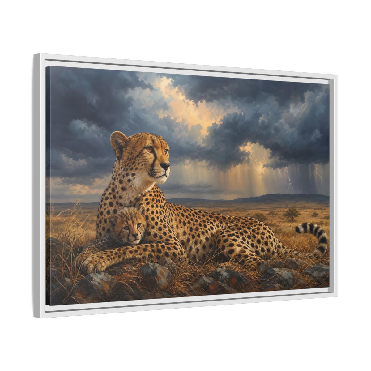 Side Mockup 10. Animals Cheetah Wildlife Cheetah shown as stretched canvas wall art