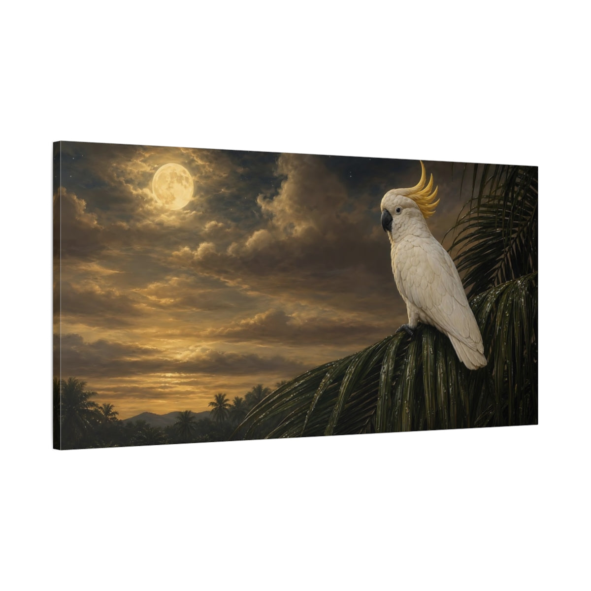 Main Mockup. Animals Cockatoo Golden Night shown as stretched canvas wall art
