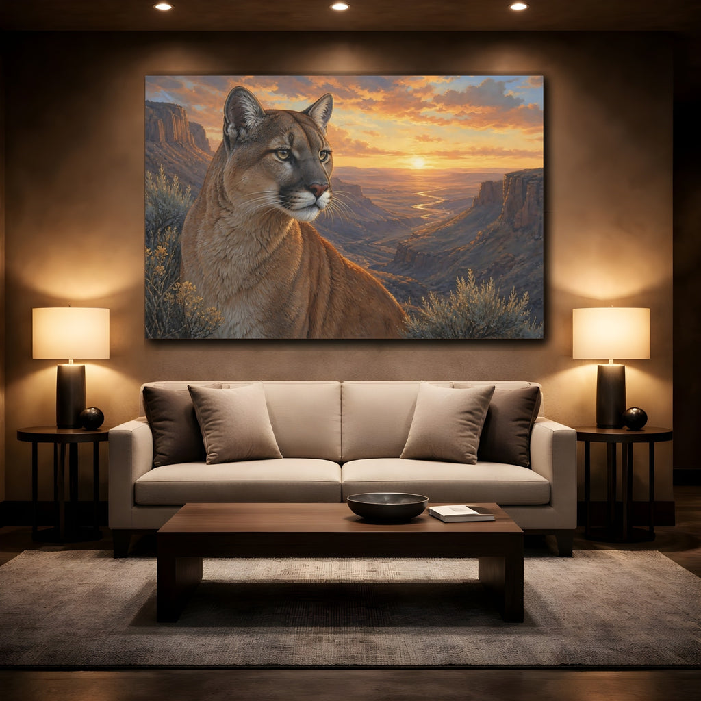 Mockup 2. Animals Cougar Brown And Orange shown as stretched canvas wall art