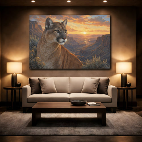 Mockup 2. Animals Cougar Brown And Orange shown as stretched canvas wall art