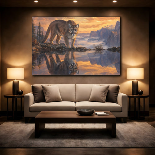 Mockup 2. Animals Cougar Brown And Orange shown as stretched canvas wall art