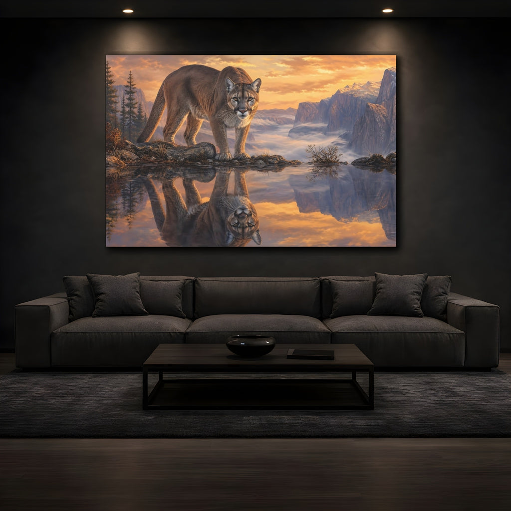 Mockup 3. Animals Cougar Brown And Orange shown as stretched canvas wall art