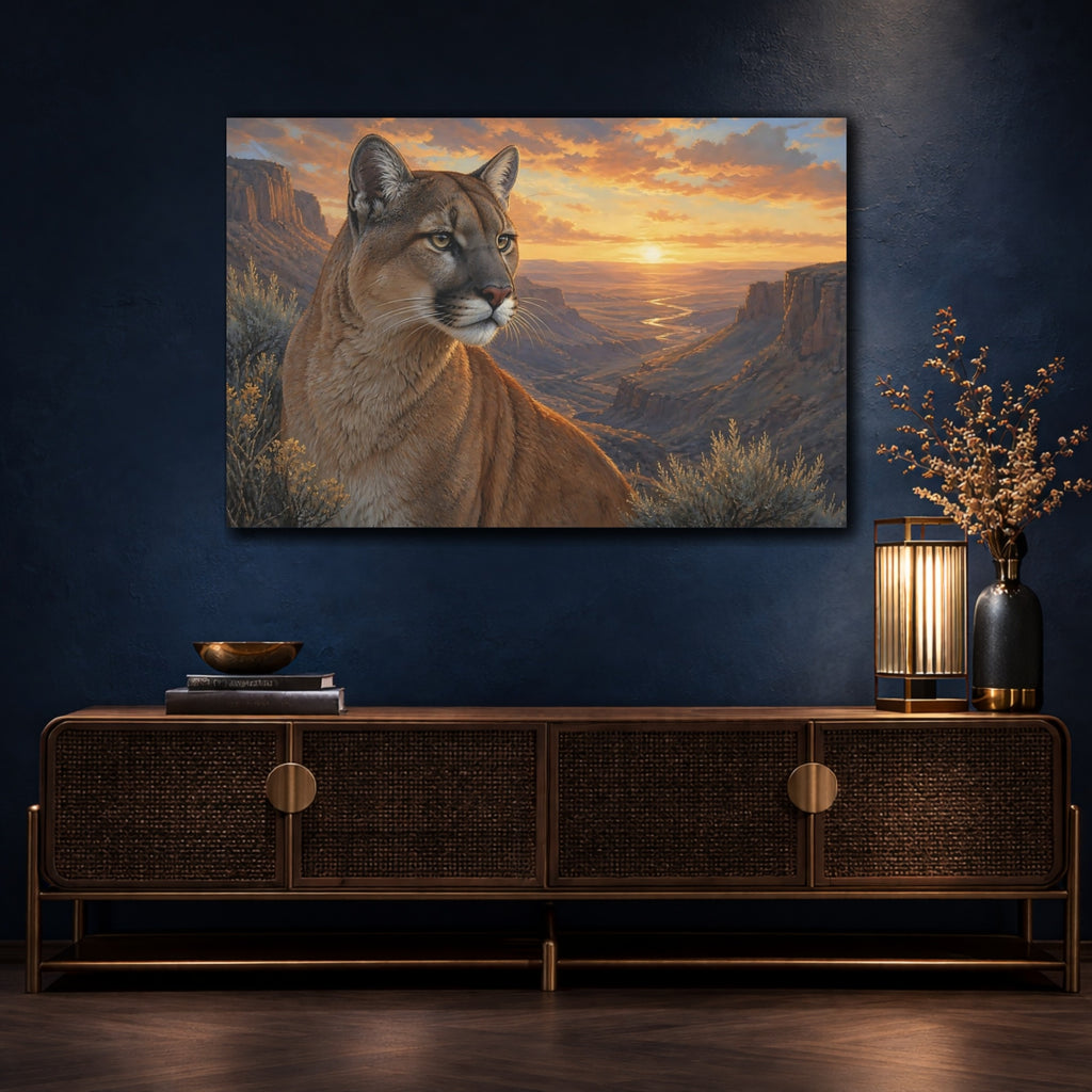 Mockup 4. Animals Cougar Brown And Orange shown as stretched canvas wall art