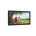 Side Mockup 8. Animals Cow And Calf Brown And Green Animals shown as stretched canvas wall art