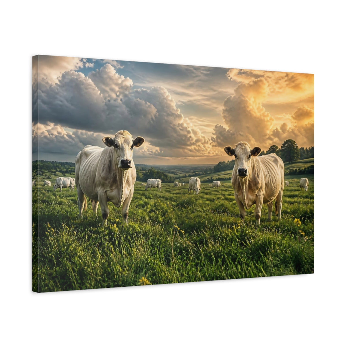 Side Mockup 2. Animals Cows Golden Hour Cows shown as canvas print