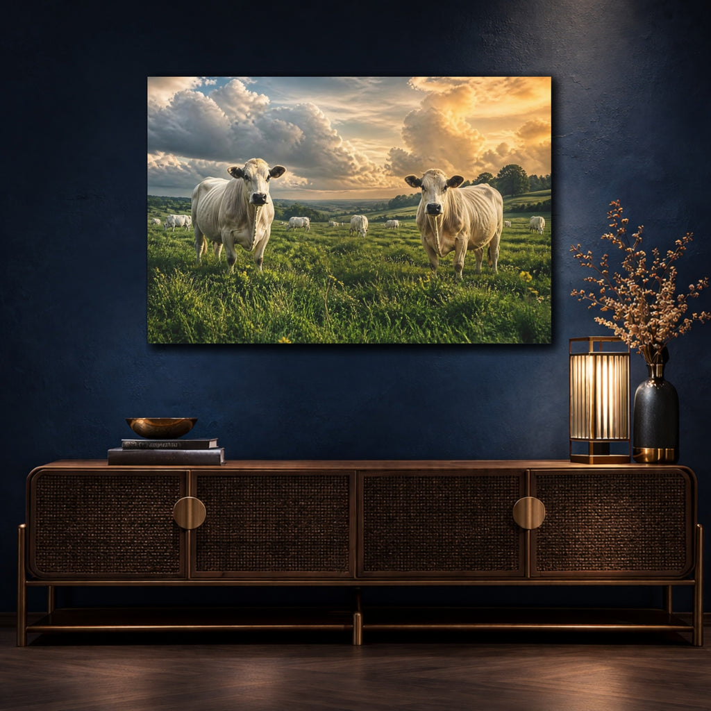 Mockup 4. Animals Cows Golden Hour Cows shown as canvas print