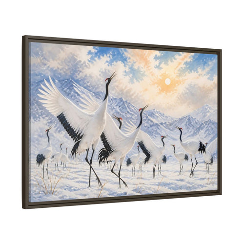 Main Mockup. Animals Cranes White Cranes Winter shown as stretched canvas wall art