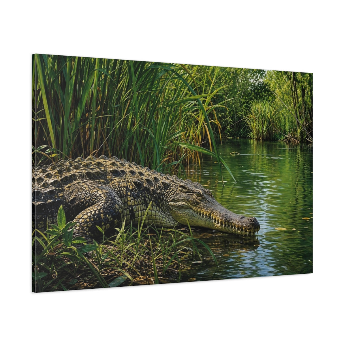 Side Mockup 1. Animals Crocodile Green Crocodile shown as canvas print