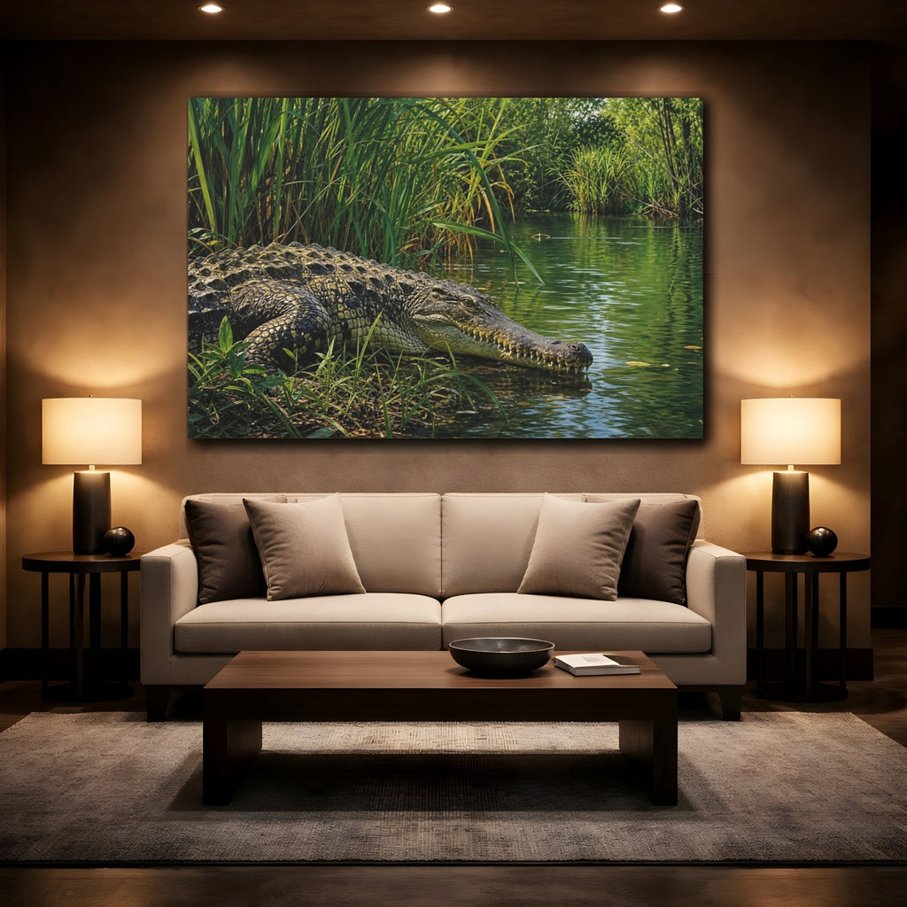 Mockup 2. Animals Crocodile Green Crocodile shown as canvas print