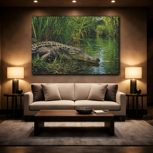 Mockup 2. Animals Crocodile Green Crocodile shown as canvas print
