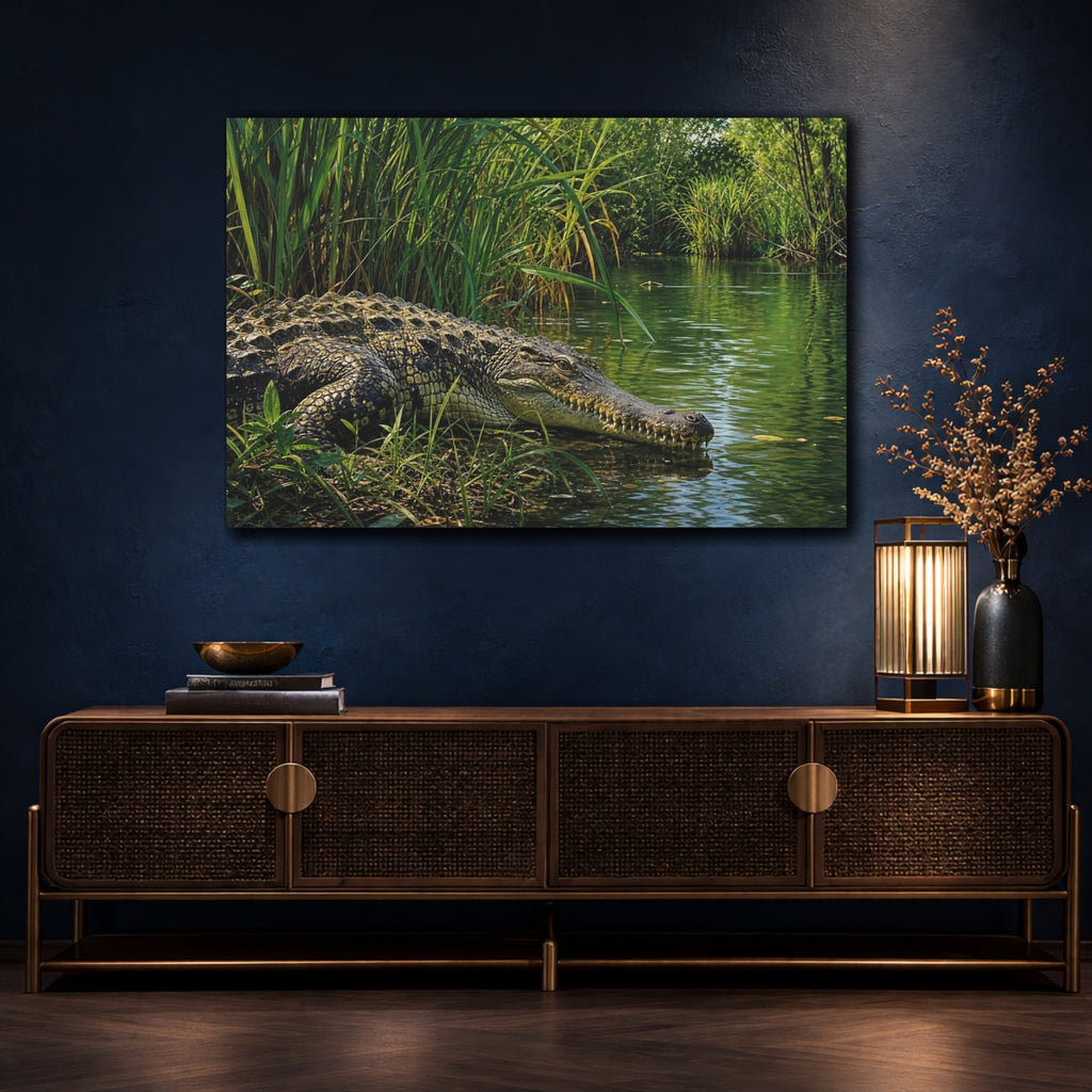 Mockup 4. Animals Crocodile Green Crocodile shown as canvas print