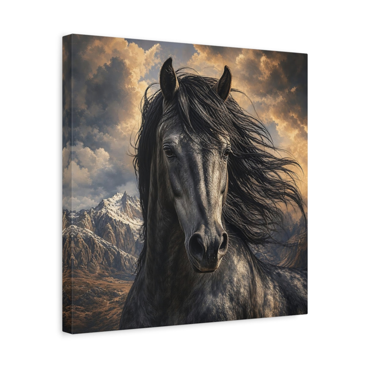 Side Mockup 6. Animals Dark Horse Dark Horse shown as stretched canvas wall art