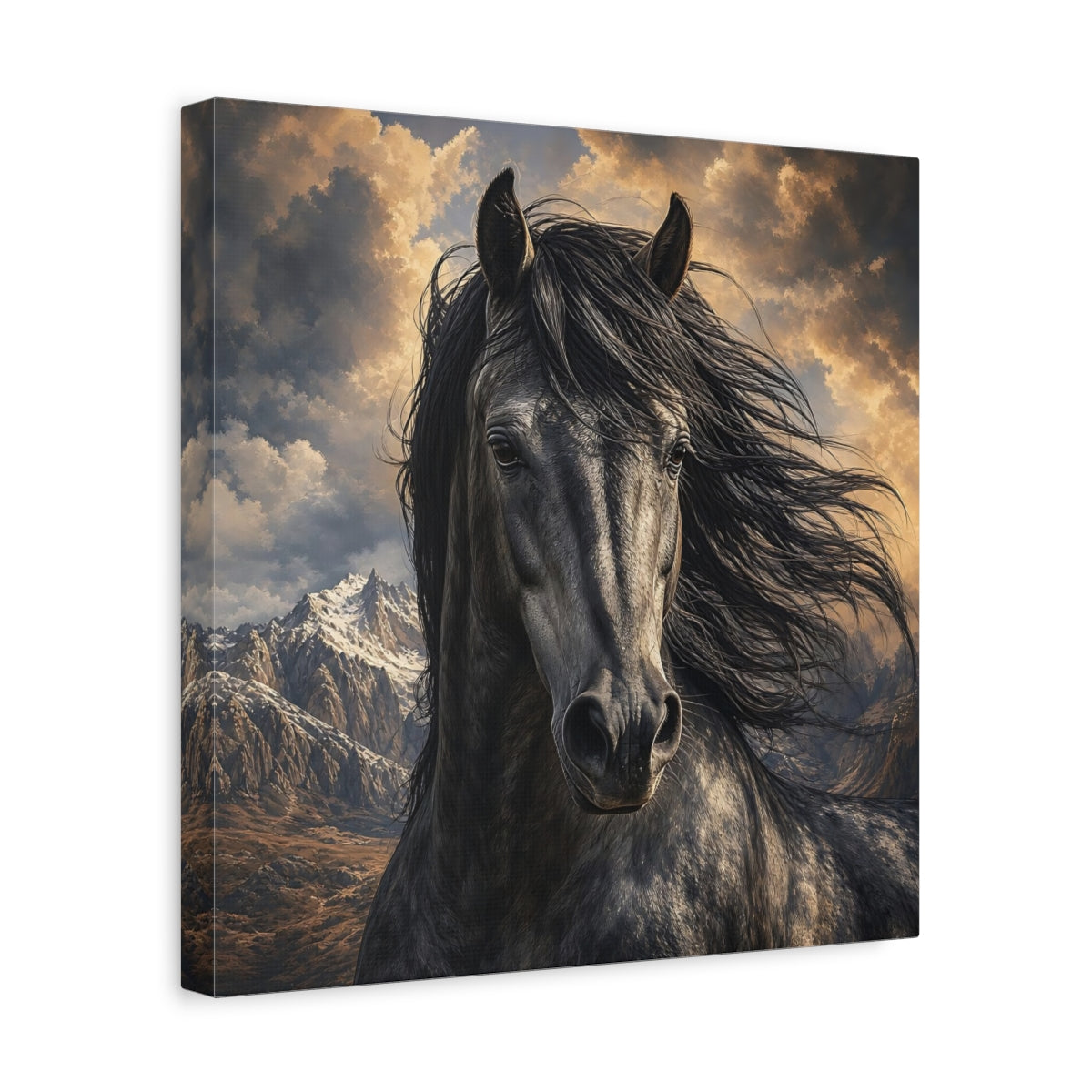 Side Mockup 7. Animals Dark Horse Dark Horse shown as stretched canvas wall art
