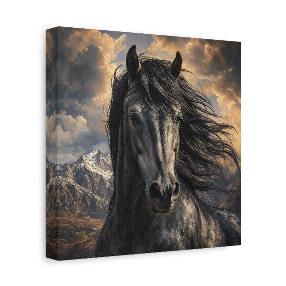 Side Mockup 9. Animals Dark Horse Dark Horse shown as stretched canvas wall art