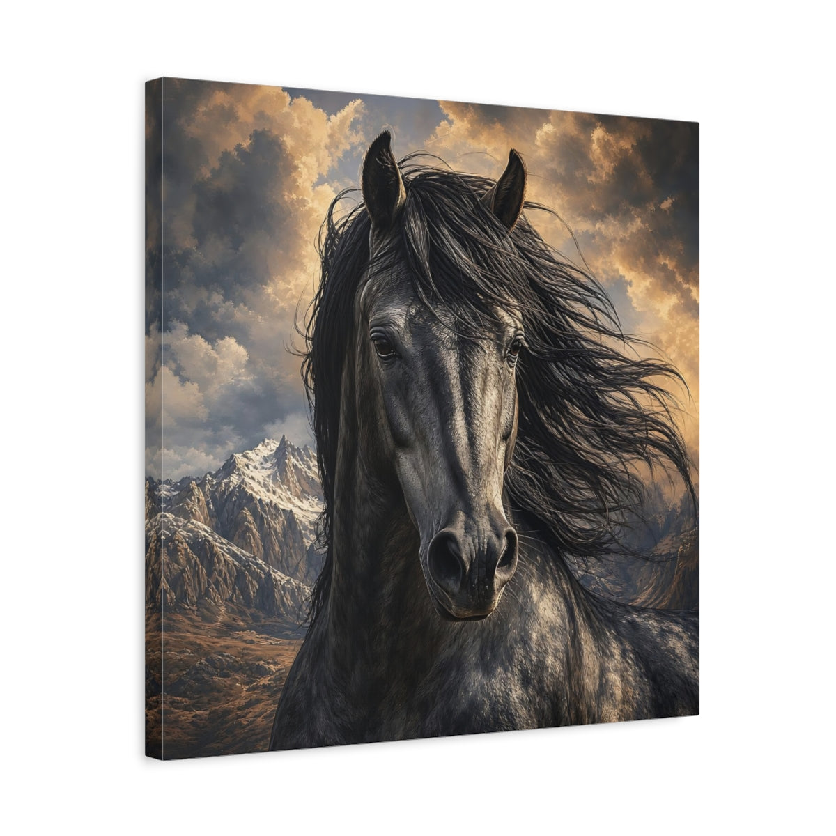 Side Mockup 5. Animals Dark Horse Dark Horse shown as stretched canvas wall art
