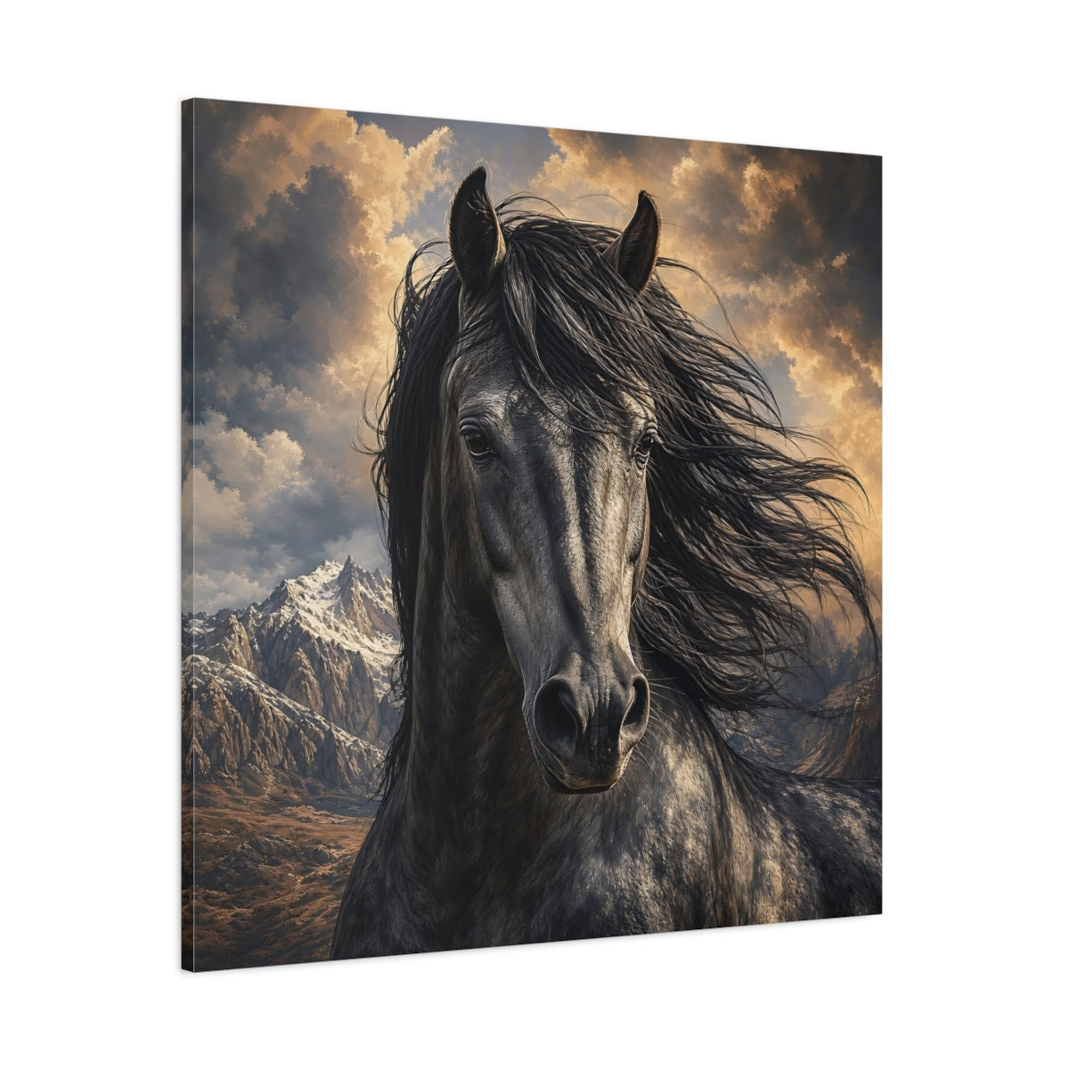 Side Mockup 1. Animals Dark Horse Dark Horse shown as stretched canvas wall art