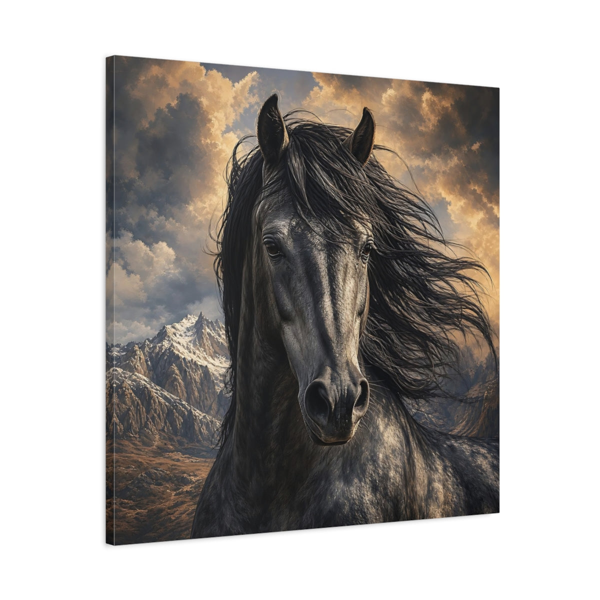 Side Mockup 3. Animals Dark Horse Dark Horse shown as stretched canvas wall art