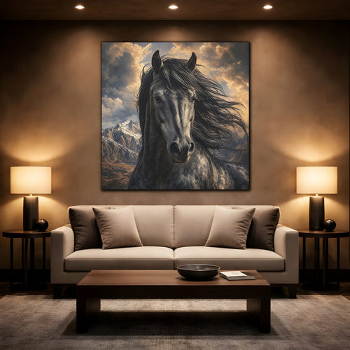 Mockup 2. Animals Dark Horse Dark Horse shown as stretched canvas wall art