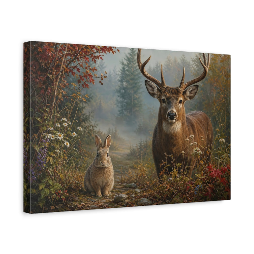 Side Mockup 4. Animals Deer And Rabbit Forest Animals shown as stretched canvas wall art