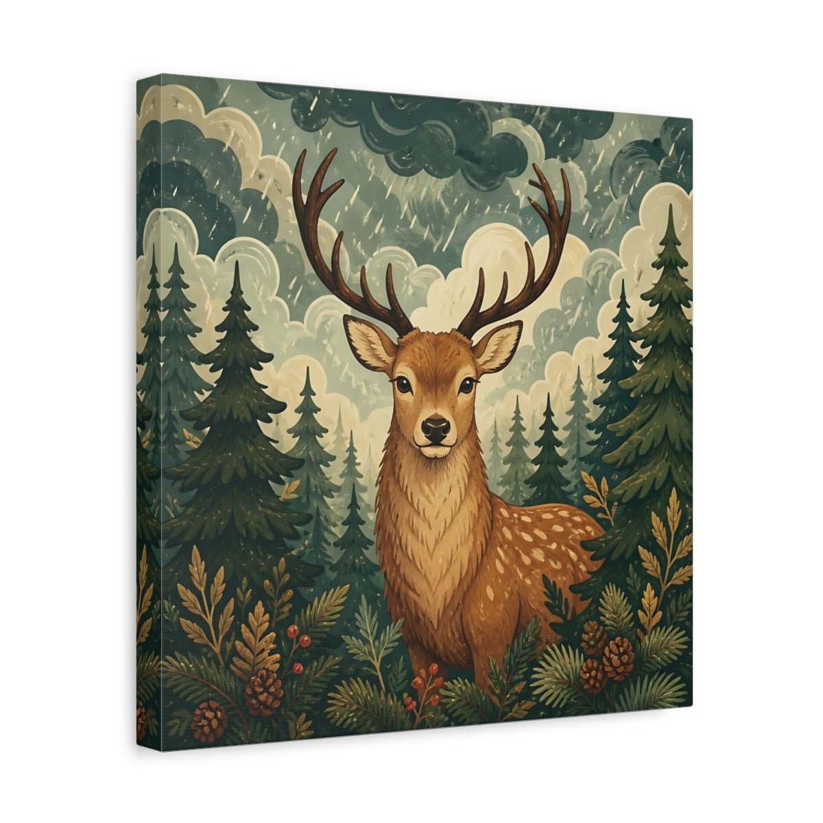 Side Mockup 7. Animals Deer Brown And Green shown as stretched canvas wall art