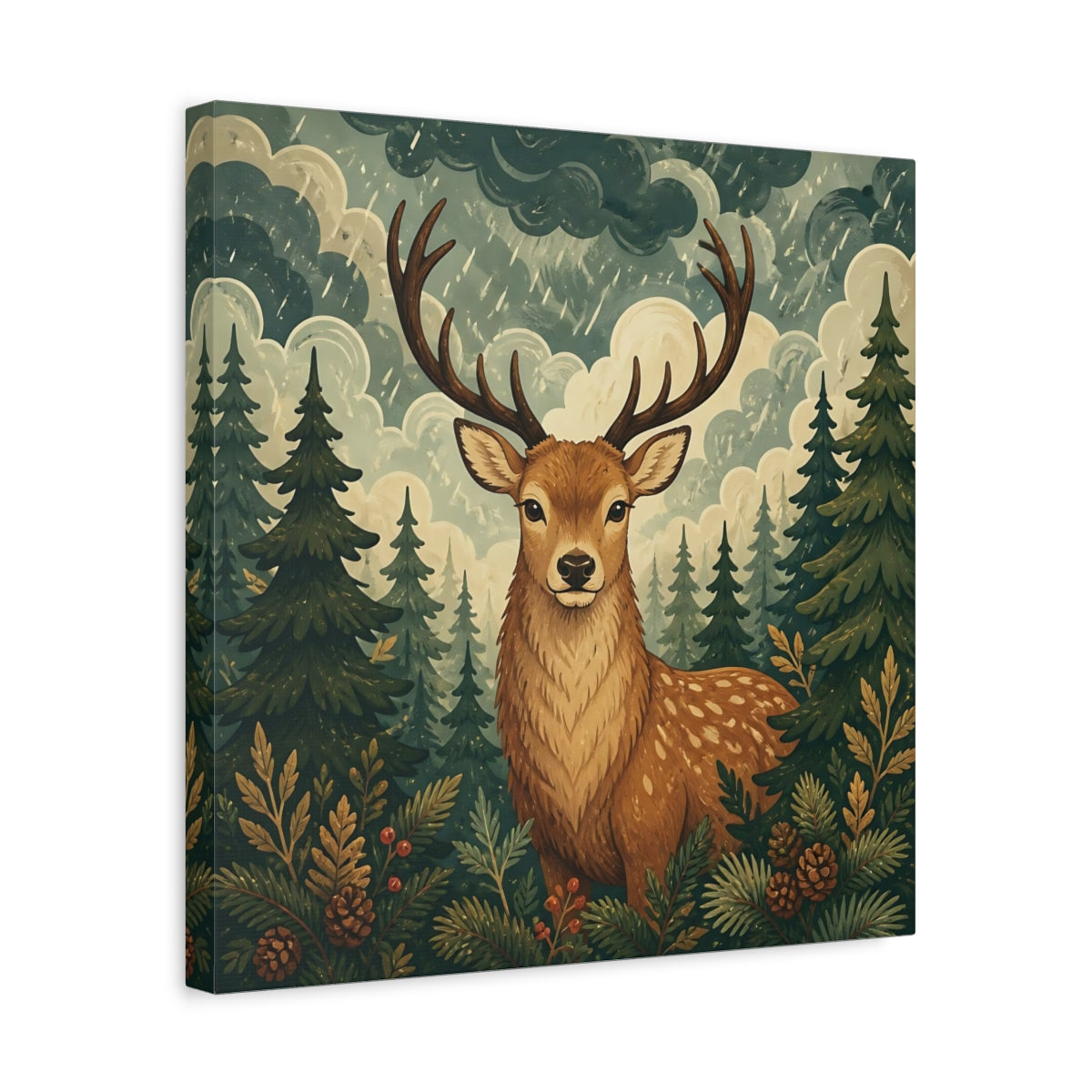 Side Mockup 6. Animals Deer Brown And Green shown as stretched canvas wall art